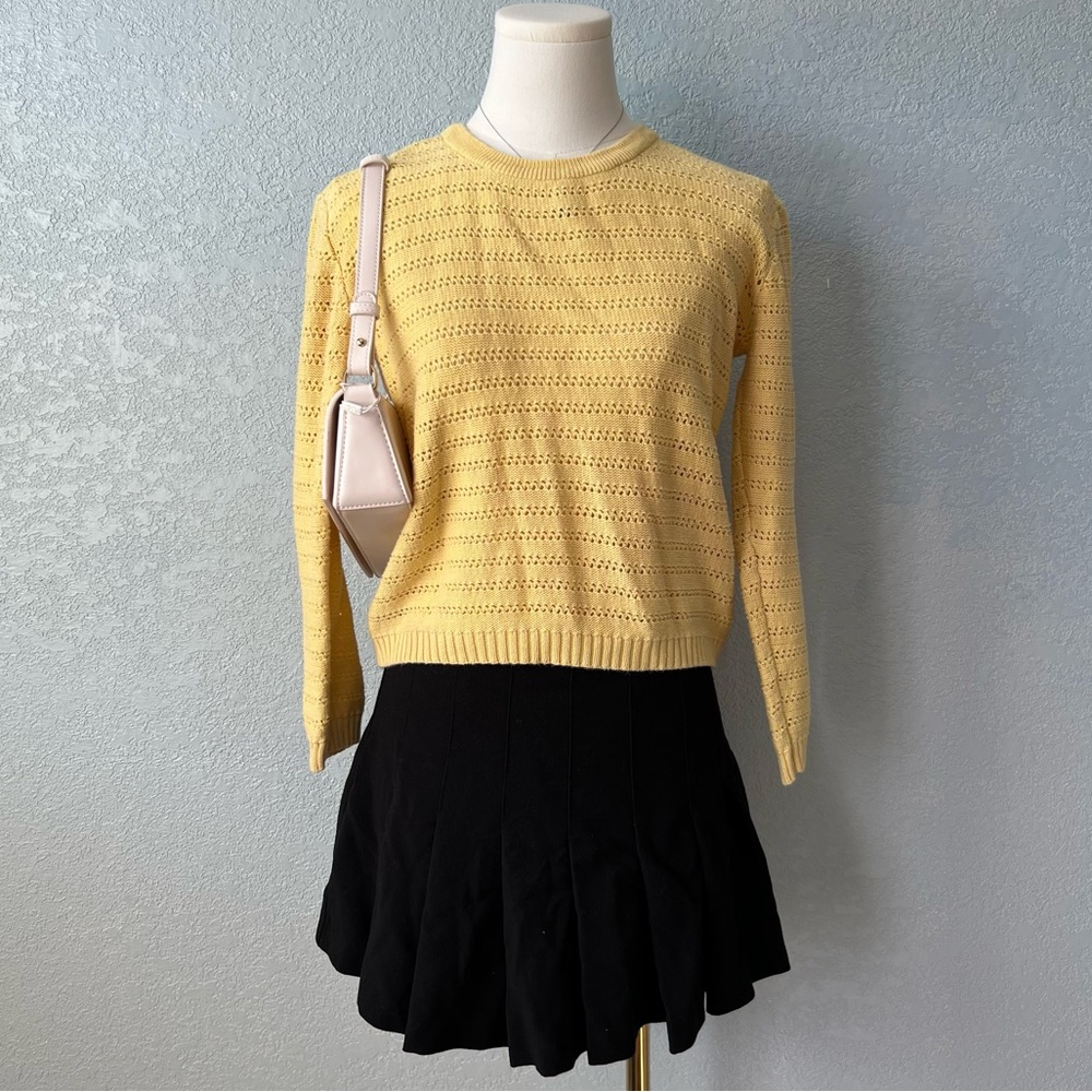 Forme Yellow Open Knit Cotton Sweater Women’s Small Lightweight Pullover
